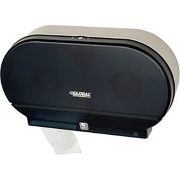 Global Industrial Plastic Twin Jumbo Roll Toilet Tissue Dispenser - Two 9 Rolls, Smoke Gray/Beige Finish 640933